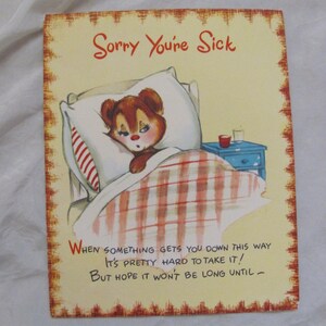 Carte de voeux vintage - Sorry You're Sick Get Well - Mécanique ** Livraison gratuite au tarif lettre *