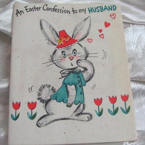 Tarjeta de felicitación - Tarjeta de felicitación de Pascua para esposo, póster desplegable, usada, firmada, vintage, década de 1950, reutilizada, reciclada, reutilizada *Envío gratuito a tarifa de carta*