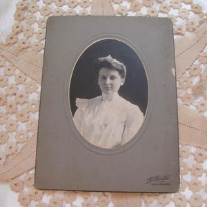 Original Photograph Antique Circa Late 1800's // Photo of a Lady Woman White High Neck Blouse // Cabinet Card 19th Century 6" x 8"