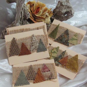 Set of 6 Handmade Note Cards with Envelopes - Christmas Trees  3.5&quot; x 5&quot; Blank Inside - Holiday Gift Greetings All Occasion OOAK
