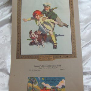 Buster Brown Shoes Advertising Calendar 1928 // Andrew Loomis Print Poster On Cardboard 10" x 16"  Cassidy's Brownbilt Shoe Store Visalia CA