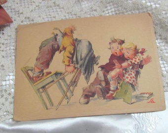 Postal antigua checa de principios y mediados del siglo XX // Impresión ilustrada de fotografía infantil // Sin usar, 4 x 6 pulgadas, firmada SA