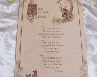 Cartão de felicitações vintage gigante "Somebody Special" da Holly Hobbie Treasures, nunca usado, década de 1980, poema de DA Marcum, 30,5 cm x 20,3 cm
