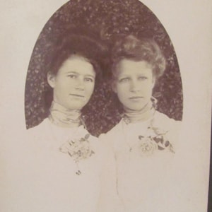 Original Photograph Antique Circa Late 1800's // Photo of Sisters Women High Neck Dress //  Cabinet Card 19th Century