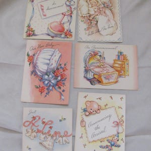 Greeting Note Cards - 6 Vintage Baby Announcements Cards with Envelopes Assorted  - Unused 1940&#39;s (#28)