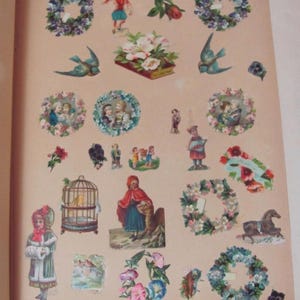 Lot de cartes de visite anciennes découpées à l'emporte-pièce, vers E1900, L1800, 19e siècle victorien allemand en relief, collection de pages d'album complètes