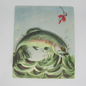 Buon compleanno Trout - Biglietto d'auguri vintage per la primavera - Circa anni '50 **Spedizione gratuita con spedizione postale*
