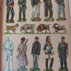 Lot d'images de cartes à collectionner anciennes découpées, vers E1900, L1800, 19e siècle victorien allemand en relief, collection de pages d'album complètes
