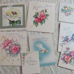 Veel minicadeaukaarten Notitiekaarten - Gebruikt vintage jaren 1950 - Kleine cadeaubonnen Shower Bridal **Gratis verzending per brief*