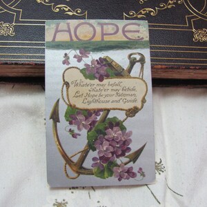 Antique Hope Post Card 1908 Used Carte Postale // Germany Silver Anchor Floral Encouragement Art Deco **Free letter rate shipping*