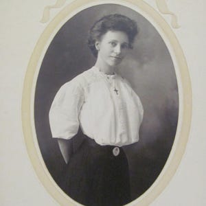 Original Photograph Antique Circa Late 1800's // Photo of a Lady Woman Cross Necklace // Folding Frame 9" x 6" Oval Dallas TX