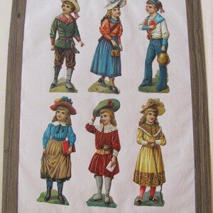 Lot de cartes de visite anciennes découpées à l'emporte-pièce, vers E1900, L1800, victorien en relief allemand filles garçons enfants page d'album