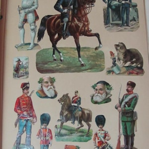 Lot d'images de cartes à collectionner anciennes découpées, vers E1900, L1800, 19e siècle victorien allemand en relief, collection de pages d'album complètes
