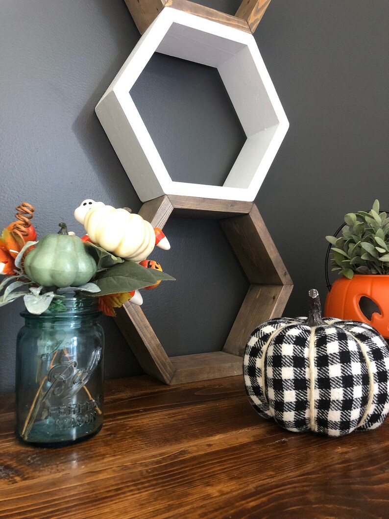 Hexagon Wood Shelf Set of 3 Etsy