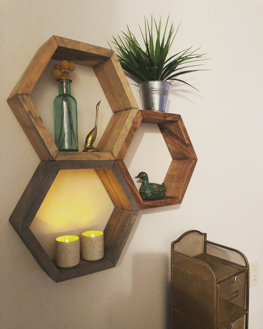 Hexagon Wood Shelf set of 3 Etsy