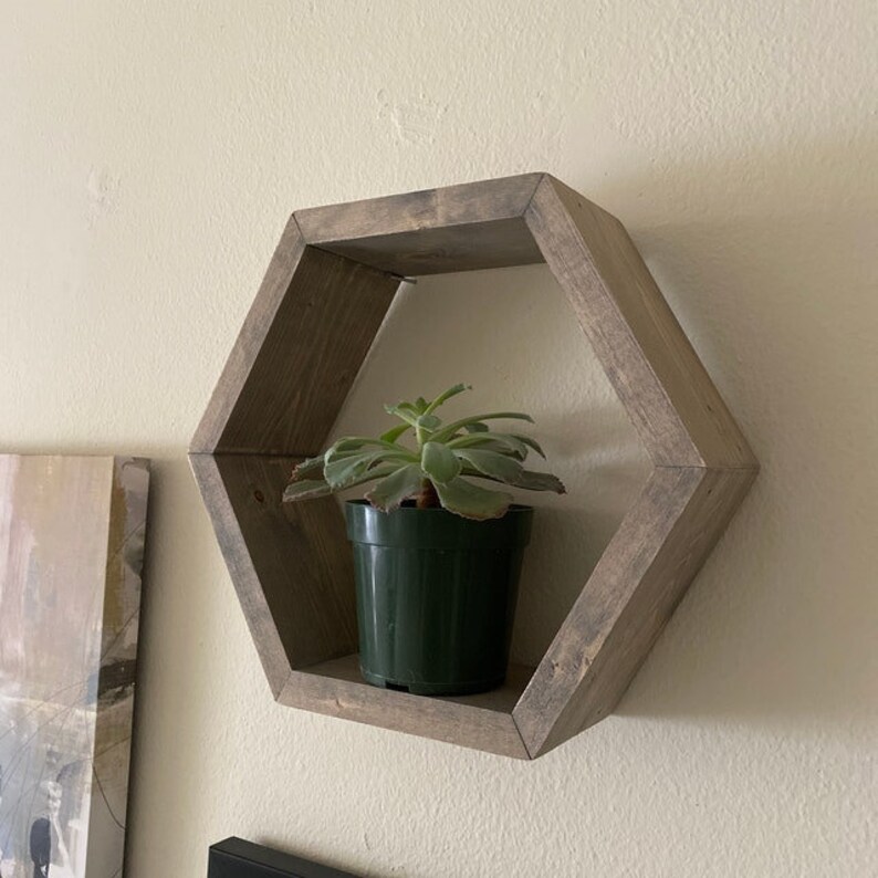 Hexagon Wood Shelf set of 3 Etsy