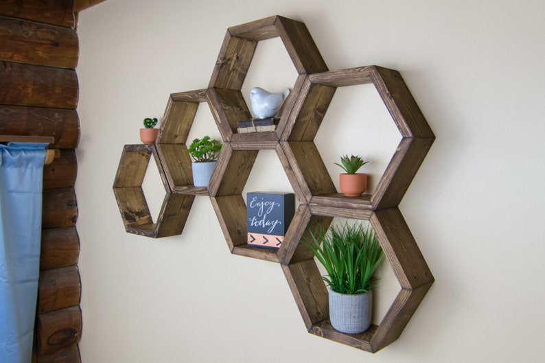 Hexagon Wood Shelf Set of 3 Etsy