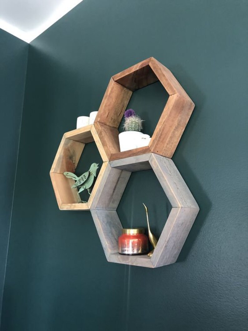 Hexagon Wood Shelf set of 3 Etsy