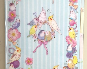 Bird A4 File Folder Organizer with 3 Pockets Gold Accent Budgie Cockatiel Lovebird Bourke's Parakeet Barred Parakeet  Pacific Parrotlet