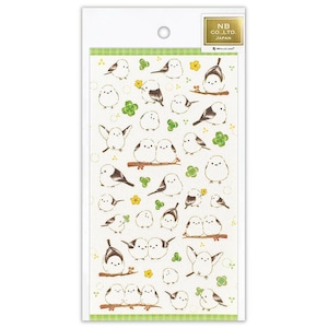 Stickers japonais en washi mésange à longue queue et trèfle avec accent doré