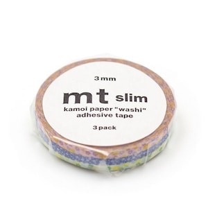 Cinta washi japonesa mt slim de 3 mm con diseño de flores (3 rollos)