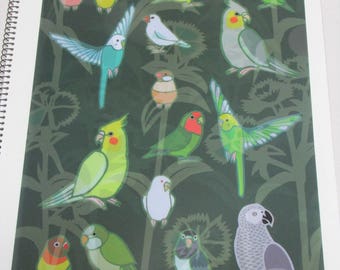 Yukie Sato A4 File Folder  Organizer Java Sparrow, Budgie Budgerigar Parakeet Cockatiel Monk Parakeet, African Gray Parrot Lovebird