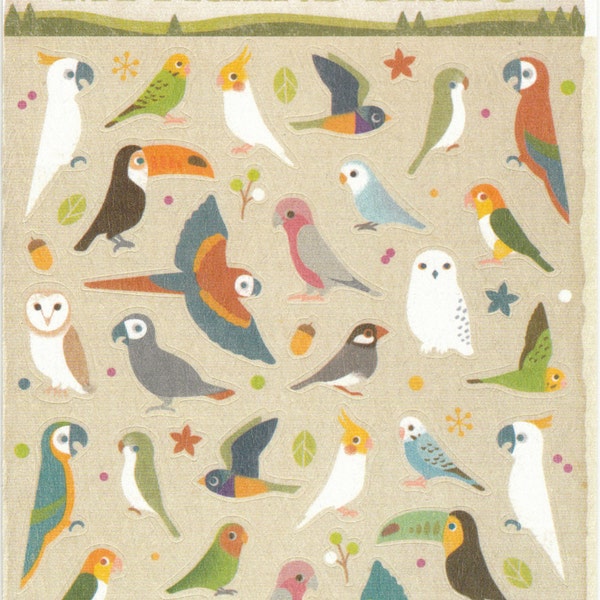 Aves Washi pegatinas Periquito, Periquito, Cockatiel, Guacamayo, loro, Periquito, Tucán, gorrión de Java, buho (AM-AN-001)
