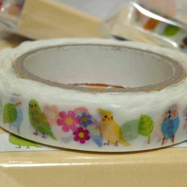 Type japonais Washi Tape Masking Tape déco bande papier ruban oiseaux perruche Perruche Perruche calopsitte Moineau de Java Slim (TM00117)