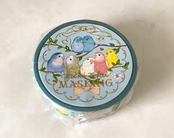 Bird Japanese Washi Tape Masking Tape with Gold Accent Budgie, Cockatiel, Lovebird, Pacific Parrotlet, Bourke's Parakeet, Barred Parakeet