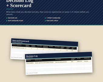 Spreadsheet voor beslissingslogboek en kansenscorekaart, Excel- en Google Sheets-sjabloon, planner voor kleine bedrijven, digitale download