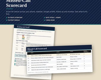 Scorekaart voor gemiste oproepen, spreadsheet voor leadanalyse bij kleine bedrijven, Excel- of Google Sheets-sjabloon, tool voor dienstverlenende bedrijven, digitale download