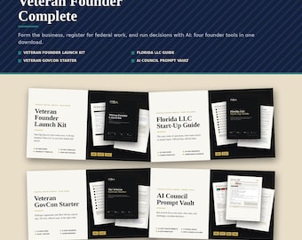 Handleiding voor de lancering van Veteran Founder Bundle, LLC, SAM.gov VetCert Starter, Capability Statement, afdrukbare PDF-sjablonen, digitale download