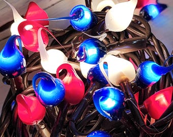 Patriotic Mix 35 Count Silicone Dipped String Lights – Red White Blue Vintage Style 4th of July Memorial Day Holiday Decor