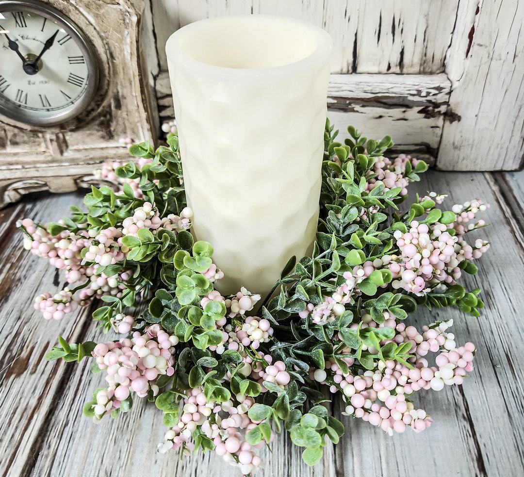 Pink Berry & Eucalyptus Valentines / Easter Pillar Candle Ring Etsy