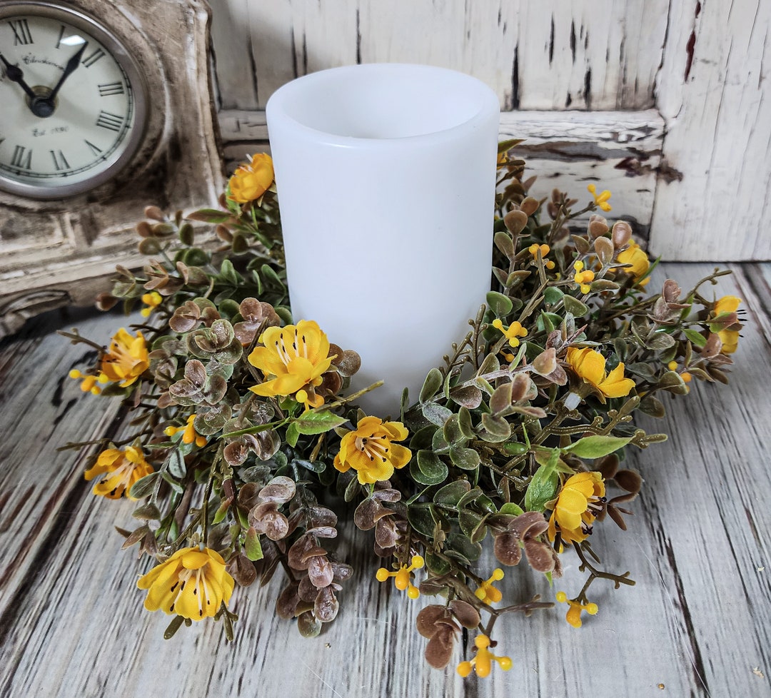 Petite Gold Flower Candle Ring Rustic Primitive Cottage Decor - Etsy