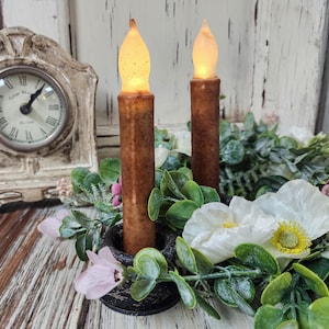 Set of 2 Rustic Spiced Hand Dipped Timer Taper Candles ~ Primitive Cottagecore Home Decor