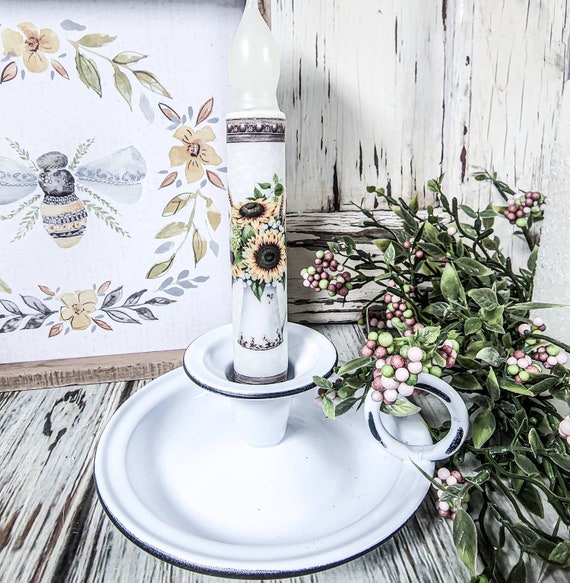 White Enamel Taper Candle Holder Antique Vintage Farmhouse Etsy