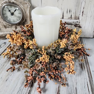 Harvest Berry Garden Mix Fall / Autumn Pillar Candle Ring