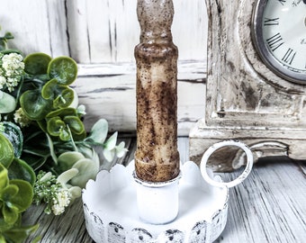 White Scalloped Chamberstick Taper Holder- Antique Vintage Farmhouse Inspired