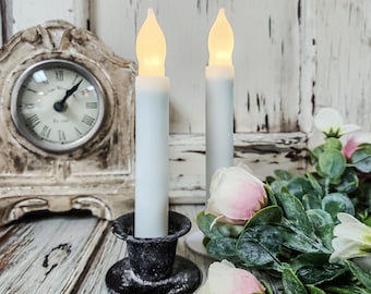 Hand Dipped 6.5" Timer Taper Candles – Battery Operated LED Taper Candles, Farmhouse, Rustic Colonial Cottage