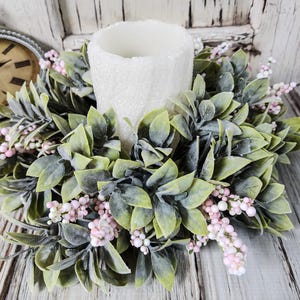 Pink Berry & Ombre Greenery Valentines/ Easter Pillar Candle Ring