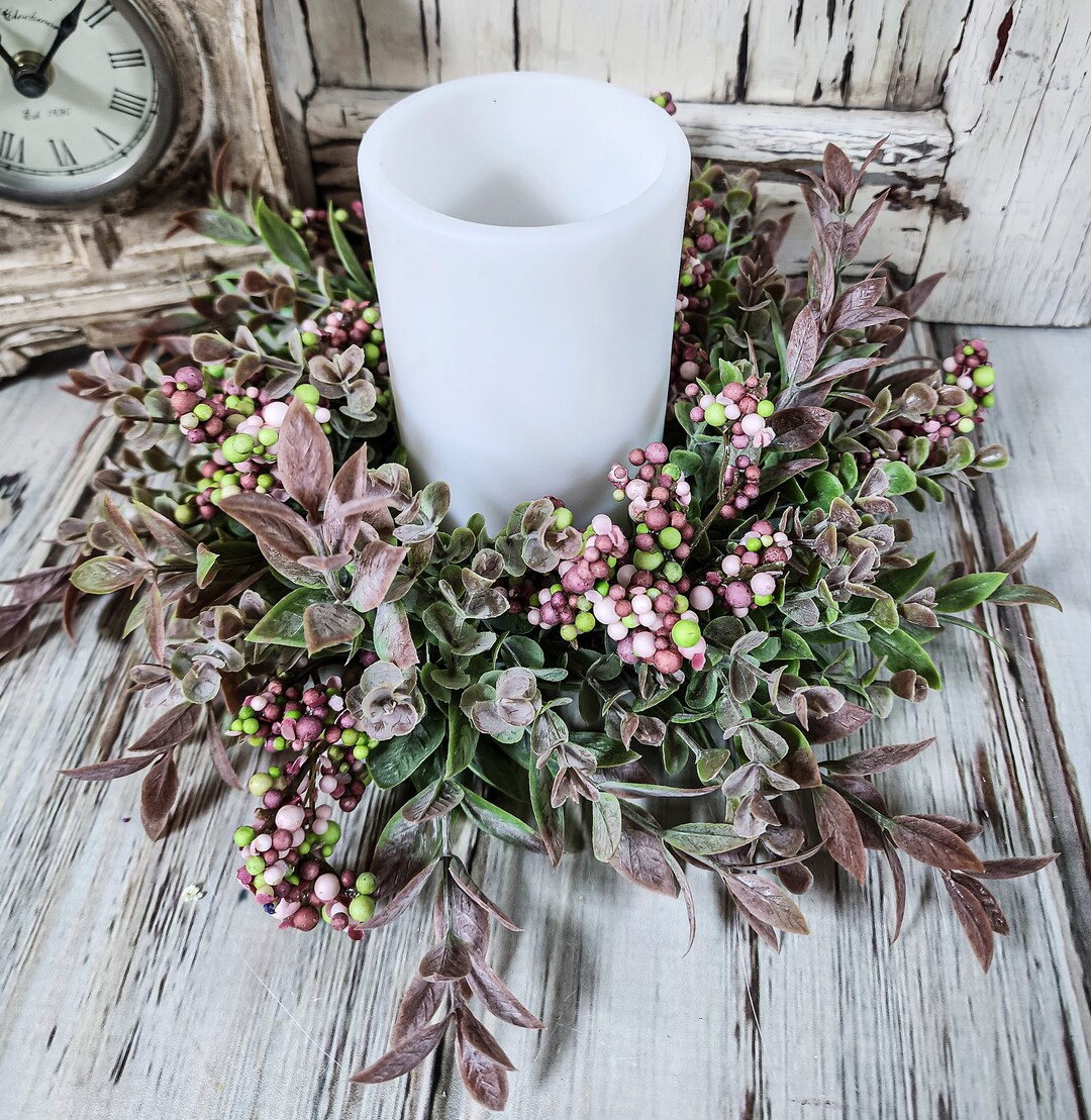 Pink & Green Berry Spring / Easter Pillar Candle Ring Etsy