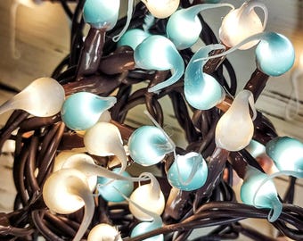 Blue Skies Soft Blue & Warm White Hand Dipped LED String Lights 50 ct. Light Strand ~ Summer Decor