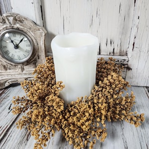 Gold Astilbe Flower Fall / Autumn Candle Ring Farmhouse Cottage Decor