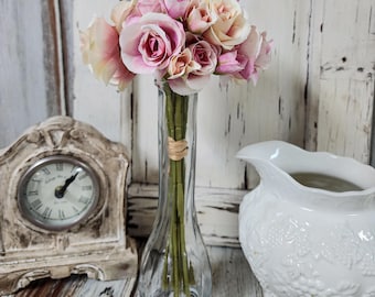 Blush Pink Rose Bouquet, Faux Flower Bouquet, Romantic Cottage Floral, Wedding Bouquet, Vintage Inspired Decor, Summer Arrangement