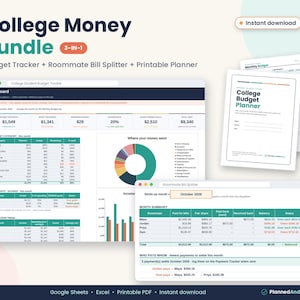 Budgetpaket fürs College: Studenten-Tracker, WG-Aufteilung, druckbarer Planer (Digitaler Download)