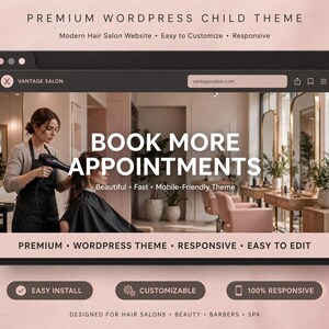 Salon WordPress Theme, Kadence Child Theme for Hair Salons & Spas, Beauty Barbershop Website Template