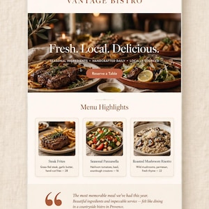 Restaurant WordPress-thema, Kadence-childthema voor restaurants, cafés en bistro's, elegant menu-websitesjabloon met reserveringsmogelijkheid.