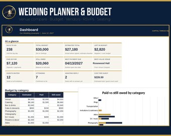 Wedding Planner and Budget Excel Template | Wedding Budget Spreadsheet | Venue Comparison | RSVP Tracker | Seating Chart | Video Tutorial