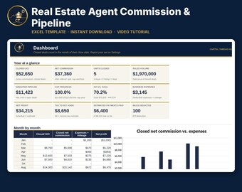 Real Estate Agent Commission Tracker Excel Template | Realtor Pipeline Spreadsheet | GCI and Tax Set Aside | Video Tutorial